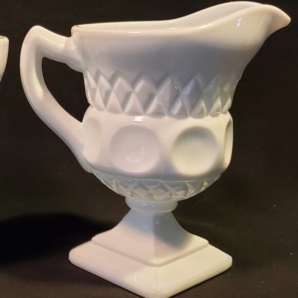 2 Pc Vintage Colony Milk Glass Open Sugar n Creamer Set in Lacette - Picture 3 of 16